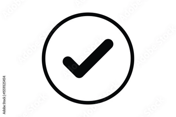 Obraz Black check mark icon vector on white round circle black border file type flat style tick icon for web site design, logo, app, UI design
