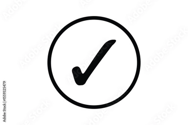 Obraz Black check mark icon vector on white round circle black border file type flat style tick icon for web site design, logo, app, UI design