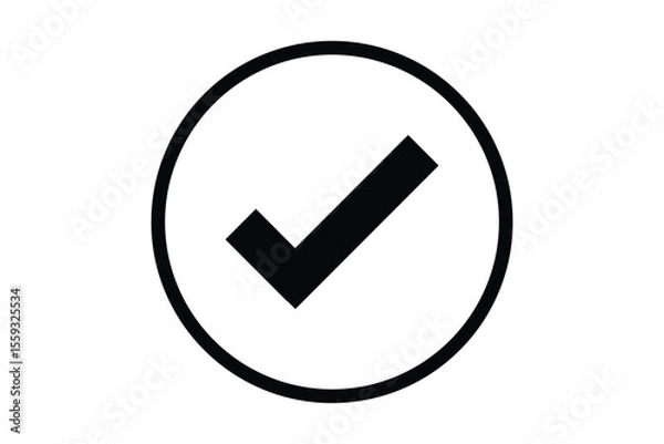 Obraz Black check mark icon vector on white round circle black border file type flat style tick icon for web site design, logo, app, UI design