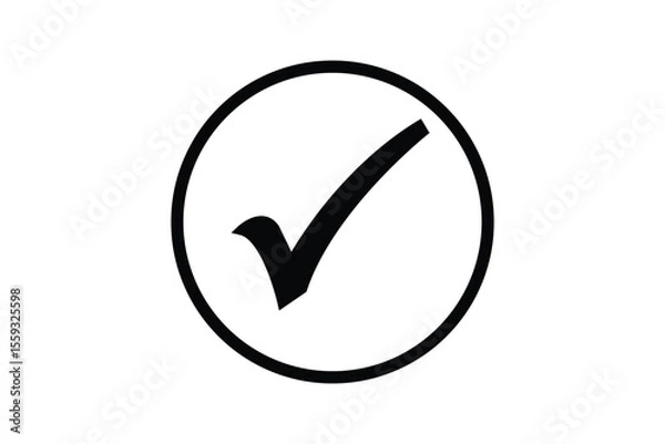 Obraz Black check mark icon vector on white round circle black border file type flat style tick icon for web site design, logo, app, UI design