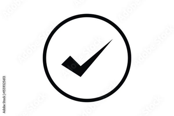 Obraz Black check mark icon vector on white round circle black border file type flat style tick icon for web site design, logo, app, UI design