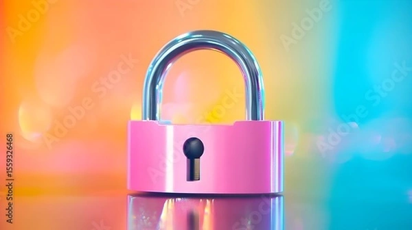 Fototapeta Pink padlock security digital colorful bokeh background