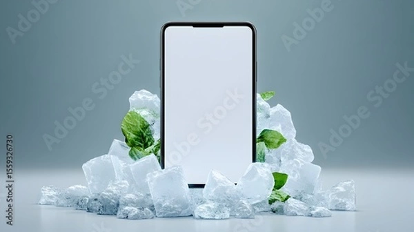 Fototapeta Smartphone Mockup in Ice, Studio, Cool Background, App