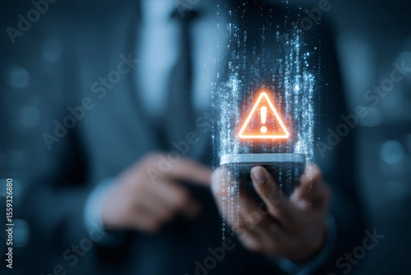 Obraz Cybersecurity alert: digital warning on smartphone data risk