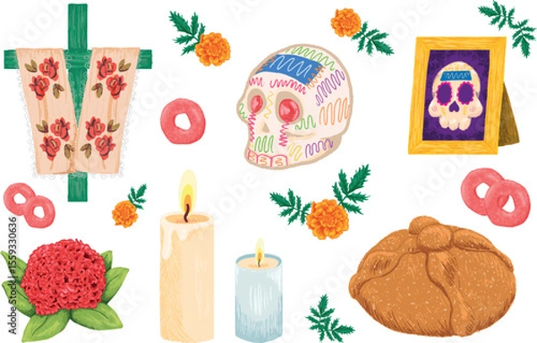 Obraz elementos de altar de día de muertos tradición mexicana