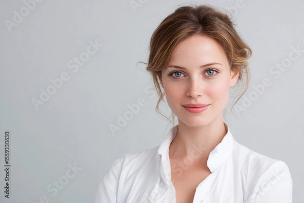 Fototapeta portrait of dermatologist positioned on right side of frame exhibiting calm expression