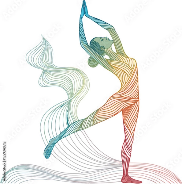 Fototapeta Adobe Abstract Vector Yoga Figure with Gradient Lines – Modern Minimalist Illustration Artwork