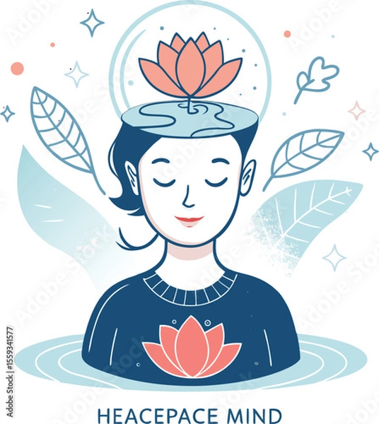 Fototapeta Headspace-Inspired Vector Art of a Peaceful Mind with Floating Icons in Minimal Style

