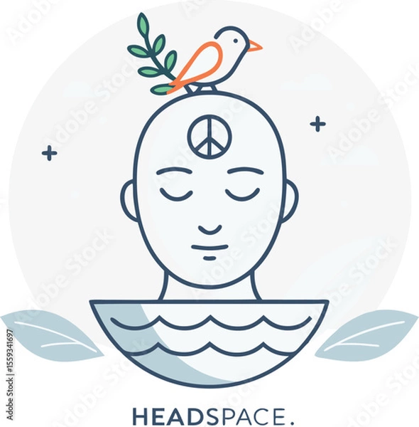 Fototapeta Headspace-Inspired Vector Illustration of a Peaceful Mind with Floating Icons in Clean Style

