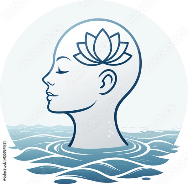Fototapeta Headspace-Inspired Vector Illustration of a Peaceful Mind with Floating Icons in Clean Style

