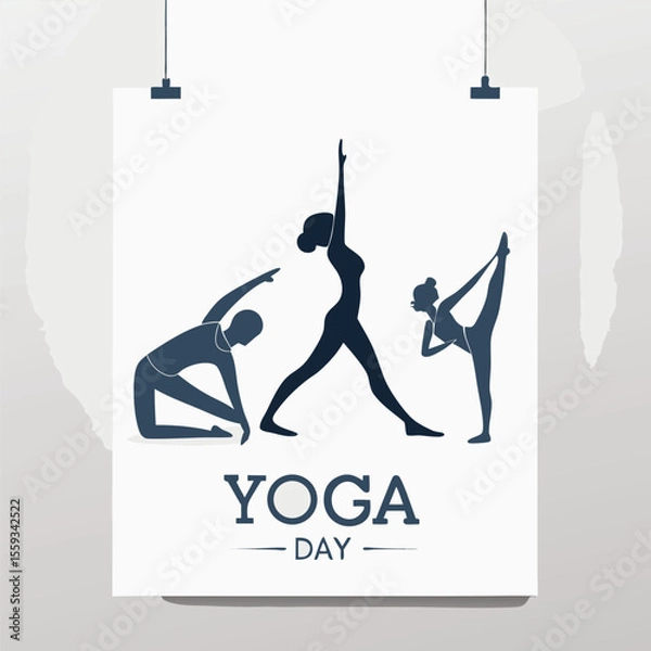 Fototapeta Minimalist Yoga Day Poster Design with Vector Figures in Flat Style

