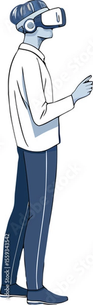 Fototapeta Simple and Elegant Vector Illustration of a Person Using a Virtual Reality Headset in a Digital Environment

