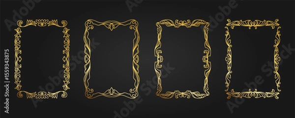 Fototapeta Engraved gold frame with decorative pattern. Isolated vector gold frame template a4 paper, ready to print. Abstract geometric ornament, heraldry elements. For advertising, award, certificate, diploma.