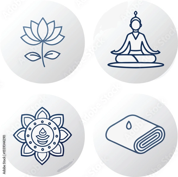Fototapeta Simple and Elegant Vector UI-Style Icon Set of Meditation and Yoga Items Illustrator Artwork