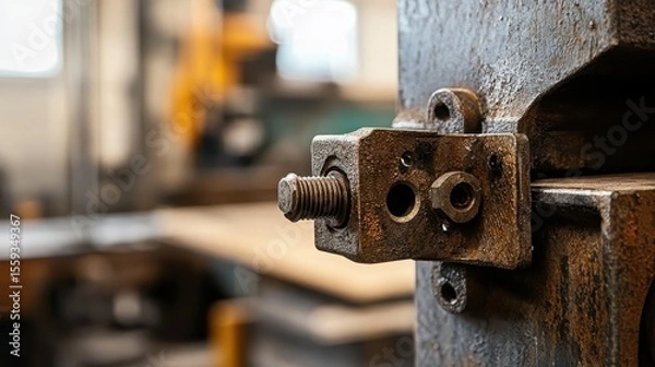 Obraz Rusty Industrial Equipment Detail in Workshop Environment