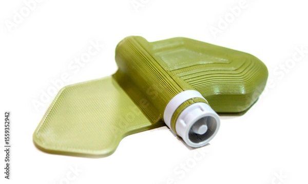 Fototapeta Mina Petal printed on 3D printer isolated on white background. Anti-personnel explosive mine created on 3D printer from molten plastic. Prototype of ammunition printed on 3D printer. Innovation modern