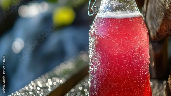 Fototapeta Refreshing Sparkling Beverage in Glass Bottle with Bubbles