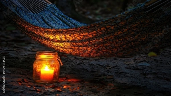 Fototapeta Relaxing Evening by the Candlelight in a Cozy Hammock Under Stars