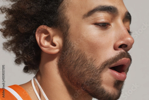 Fototapeta street basketball player with whistle in hand captured in dynamic shot showing random emotion