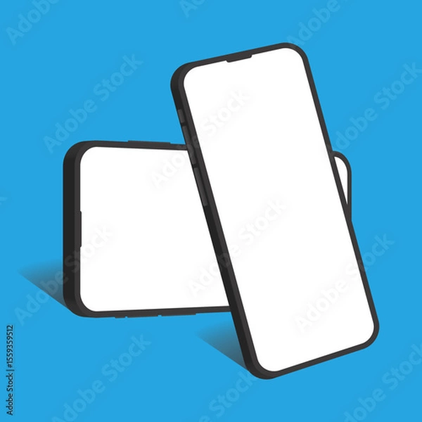 Fototapeta Horizontal and Vertical Smartphone Mockup – Blank Mobile Phone Front, Side and Perspective View for App UI, UX Presentation, and Vector Design