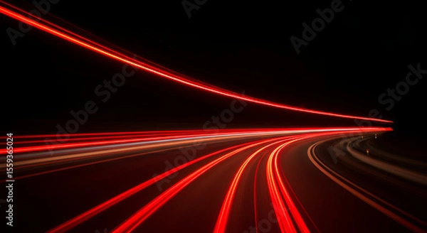 Fototapeta Dynamic red light trails in a tunnel, conveying speed, motion, and futuristic technology