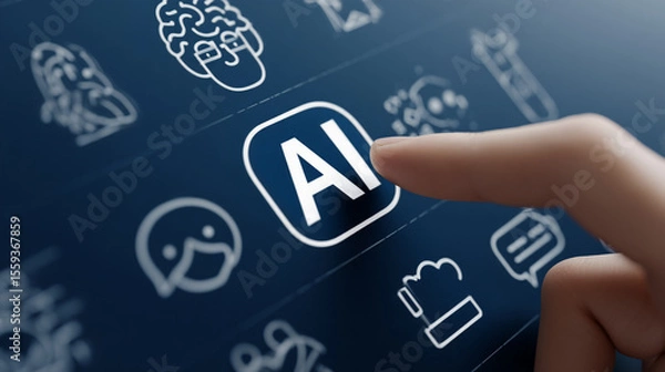 Obraz Close-up of a hand about to press an AI button on a digital screen