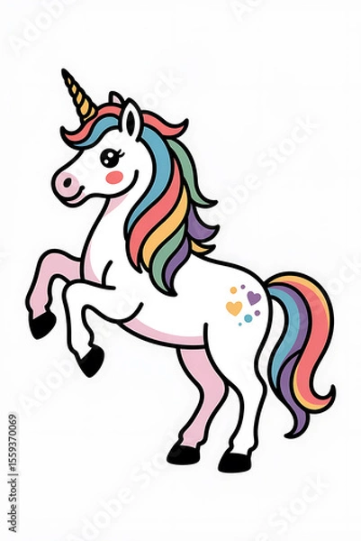 Fototapeta Cute unicorn with rainbow mane and tail.
