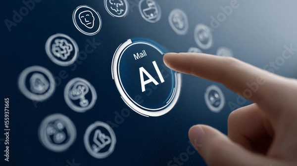 Obraz Close-up of a hand about to press an AI button on a digital screen