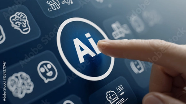 Obraz Close-up of a hand about to press an AI button on a digital screen