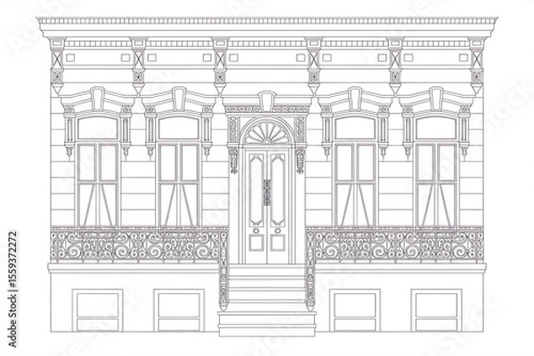 Obraz Elegant, historic building facade, detailed architectural drawing.

