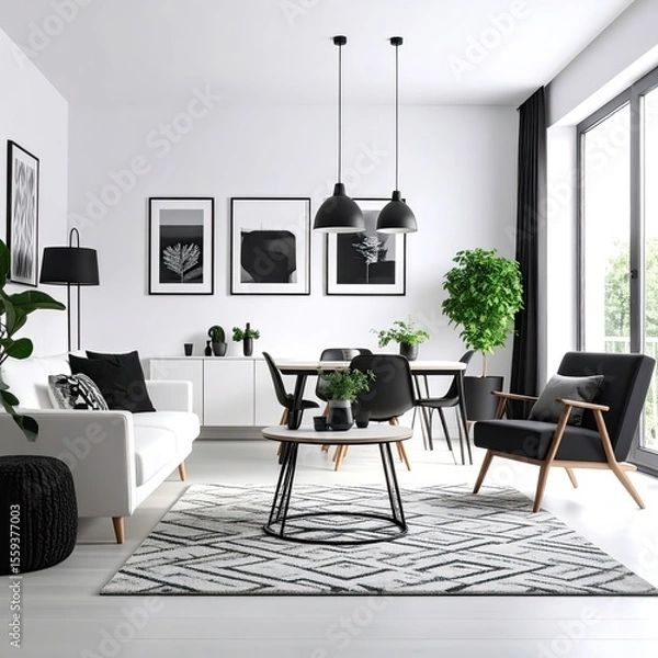 Fototapeta Modern Living Room Interior with White Sofa and Decor