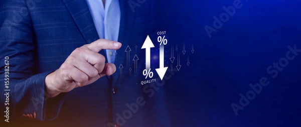 Fototapeta Cost and quality control concept. Quality increase and cost optimization for products or services to improve efficiency, Effective business, Efficient Risk, Cost report