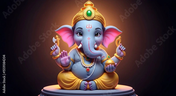 Fototapeta Radiant Ganesha Idol, Divine Ganapati with Axe and Modak, Ganesh Chaturthi Blessings, Vinayak, Bappa Morya