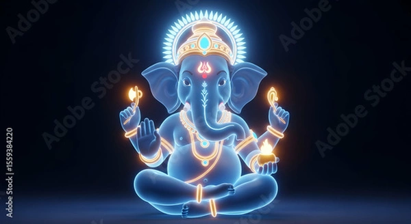 Fototapeta Glowing Lord Ganesha, Divine Ganapati Idol with Illuminating Aura, Ganesh Chaturthi Festival, Vinayak Blessings