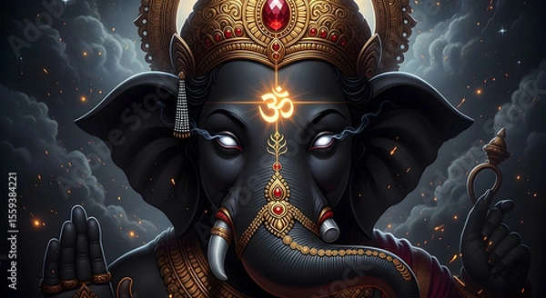Fototapeta Majestic Ganesha Lord Ganapati with Divine Energy, Ganesh Chaturthi Celebration, Vinayak, Om Symbol, Animated, Animation Motion Graphic Video 