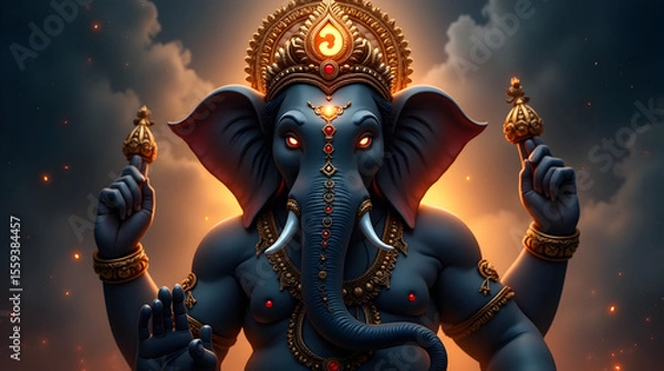 Fototapeta Majestic Ganesha Lord Ganapati with Divine Energy, Ganesh Chaturthi Celebration, Vinayak, Om Symbol, Animated, Animation Motion Graphic Video 