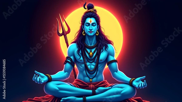 Fototapeta Mahadev Shiva in Meditation with Trishul, Divine Spiritual Art of Bholenath, Bhagwan Shankar, Perfect for Maha Shivaratri, Shravan Maas & Kanwar Yatra