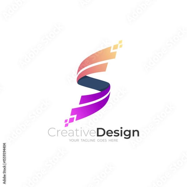Obraz Letter S logo and pixel design combination, technology logos