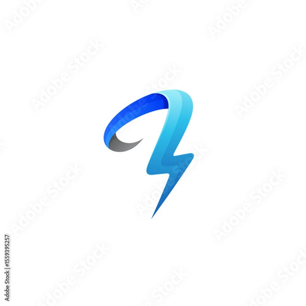 Fototapeta B logo and thunder design combination, voltage icons