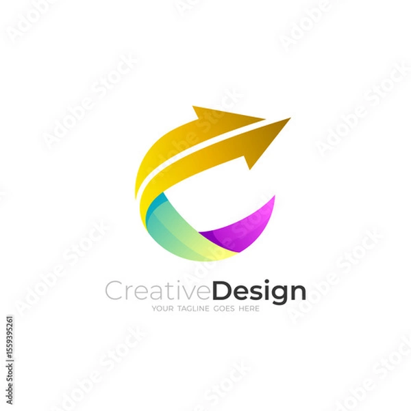 Fototapeta Abstract letter C logo and arrow design combination, up logos