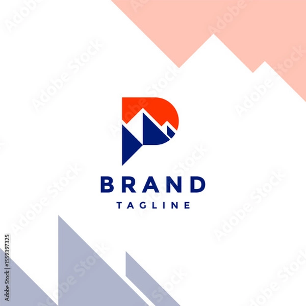 Fototapeta Letter P With Mountain Geometry Motif Logo Design. Simple Mountain Motif In Letter P Logo Design.