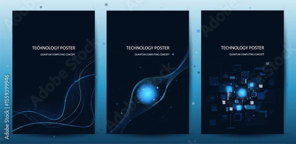 Fototapeta Quantum Computing Concept Posters. Qubits Processing Power Technology Background for Tech event poster