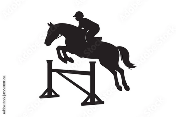 Obraz Equine Excellence A Silhouette of a Horse and Rider Gracefully Leaping Over a Jump in a Show Jumping Competition