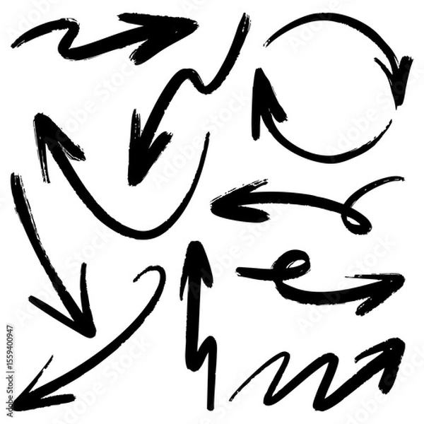 Fototapeta Set of Hand drawn vector arrows doodle on white background. Bold brush drawn arrows. design element vector illustration.