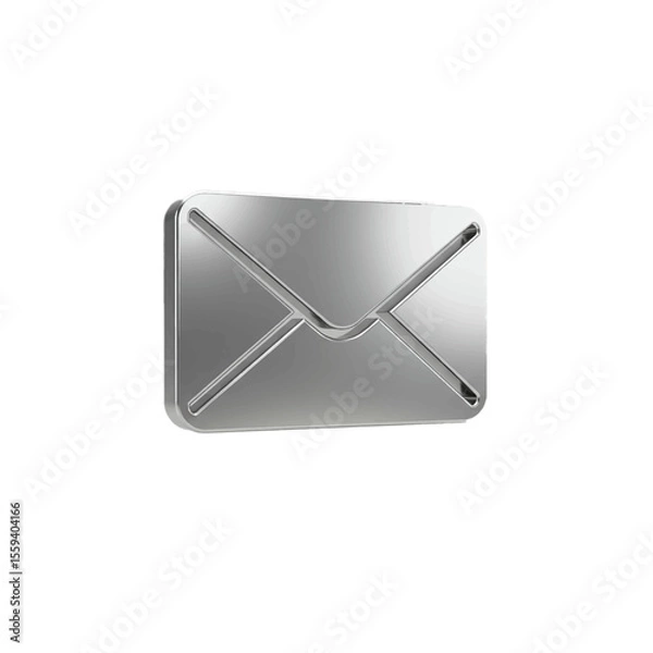 Fototapeta Silver metallic envelope icon digital mail message communication isolated on white background