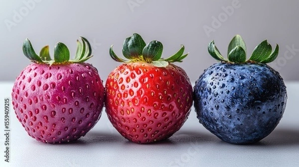 Fototapeta Three colored strawberries in a row