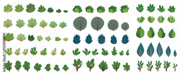 Obraz A set of bush hand-drawn flat design. Bush collection vector element.