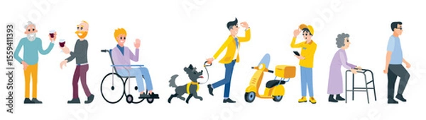 Obraz A set of vector illustrations of men and women. Group of people. 