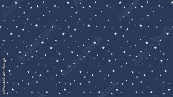 Fototapeta Seamless night sky star pattern with white stars on dark blue background. Celestial vector design perfect for fabric, kids room, wrapping paper, wallpaper, or digital projects.