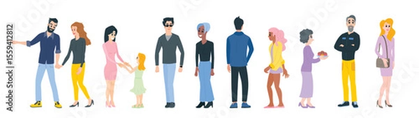 Obraz A set of vector illustrations of men and women. Group of people. 